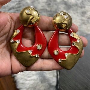 Elegant Red and Gold  vintage Statement Earrings